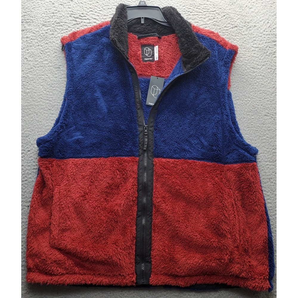 Original Use Vest Mens XL Multicolor Sherpa Fleece Sleeveless Mock Neck Full Zip